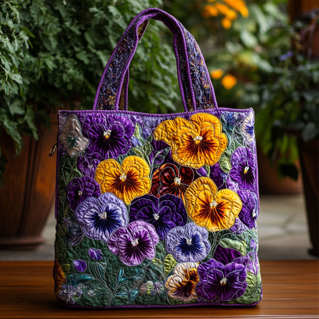 Elegant Pansy quilted tote bag – pansies