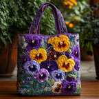 Elegant Pansy quilted tote bag – pansies