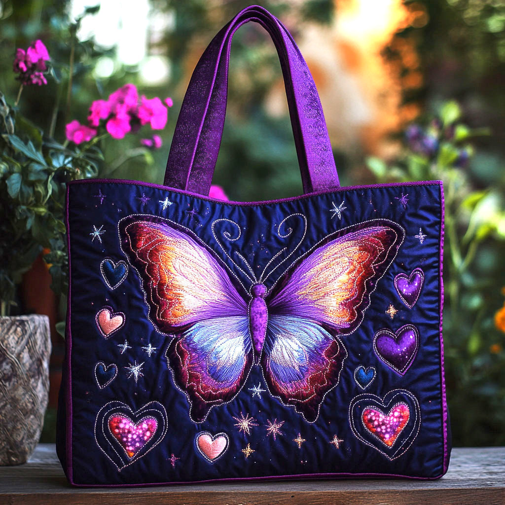 Butterfly Dream quilted tote bag – butterfly with hearts