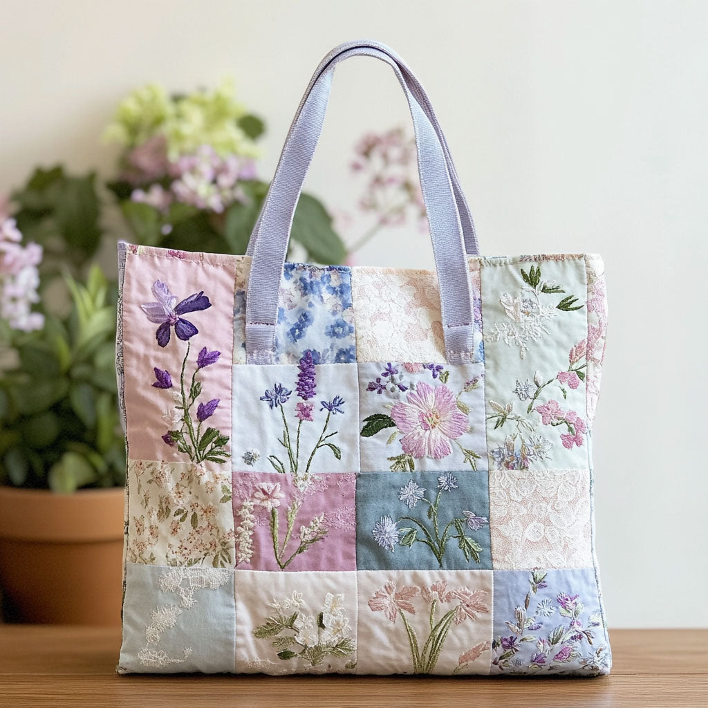 Pastel Bloom Harmony quilted tote bag – pastel floral patchwork