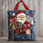 Handmade Santa quilted tote bag – santa with tartan gifts