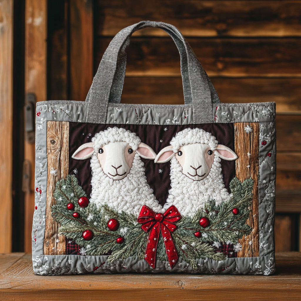 Christmas Sheep quilted tote bag – sheep with wreath