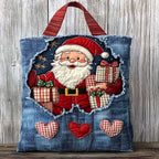 Holiday Denim Santa quilted tote bag – santa with hearts
