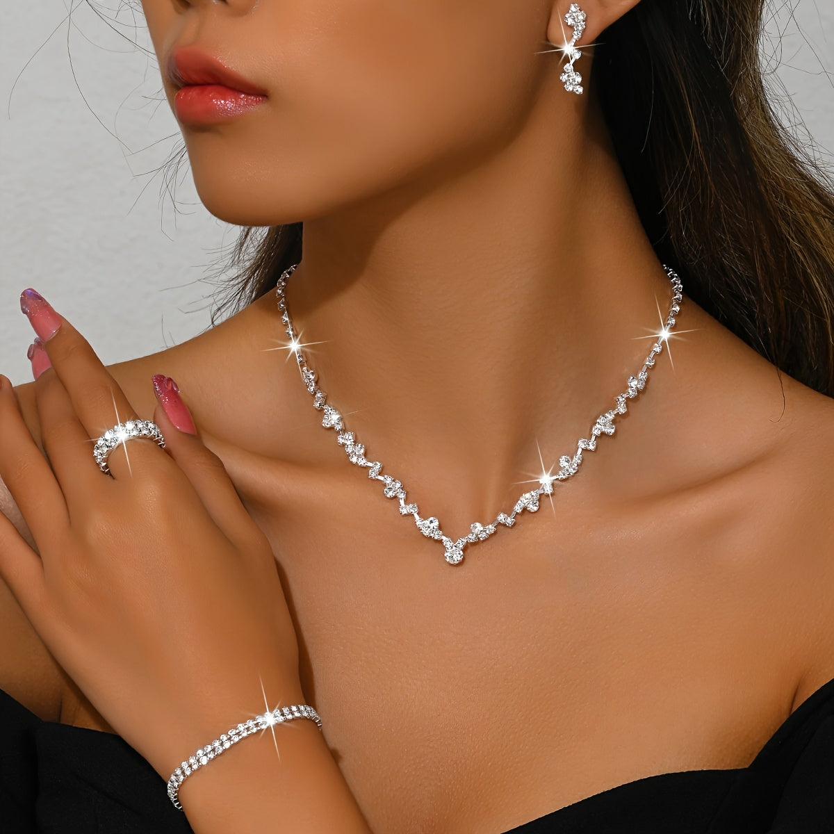 Crystal vine necklace, bracelet, earrings and ring set