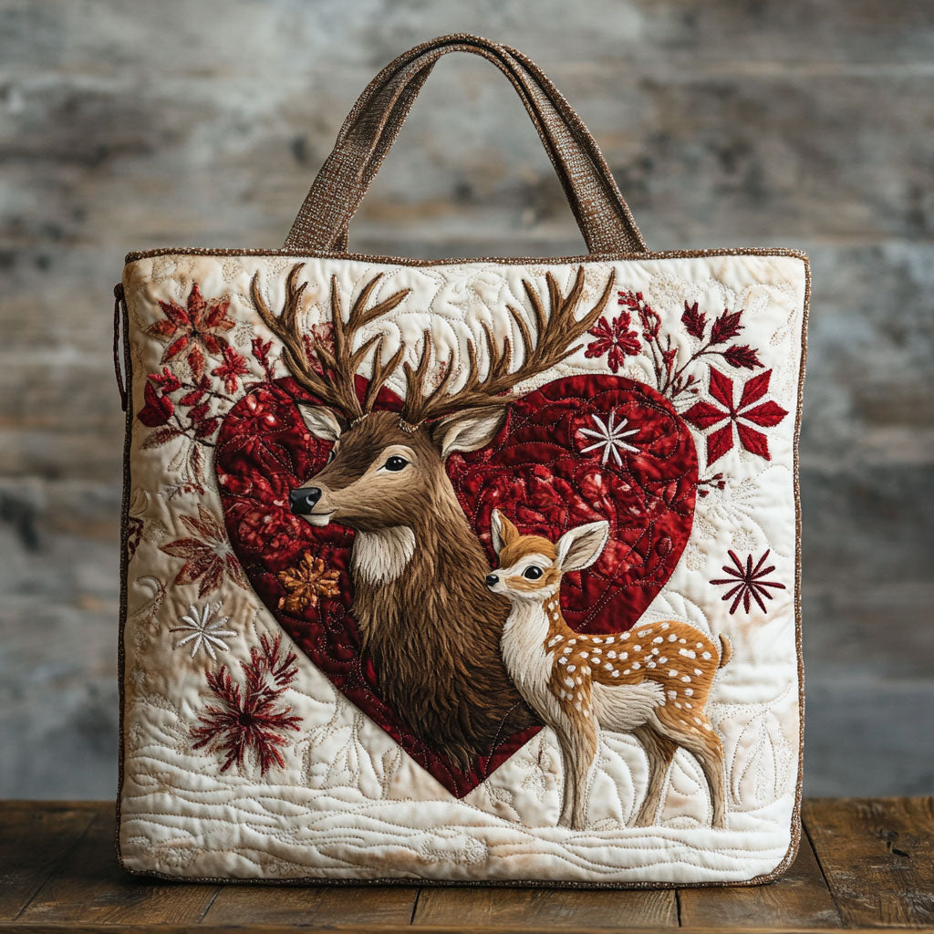 Love of Deer quilted tote bag – deer and heart