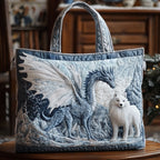 Silent Wolf quilted tote bag – white wolf and dragon