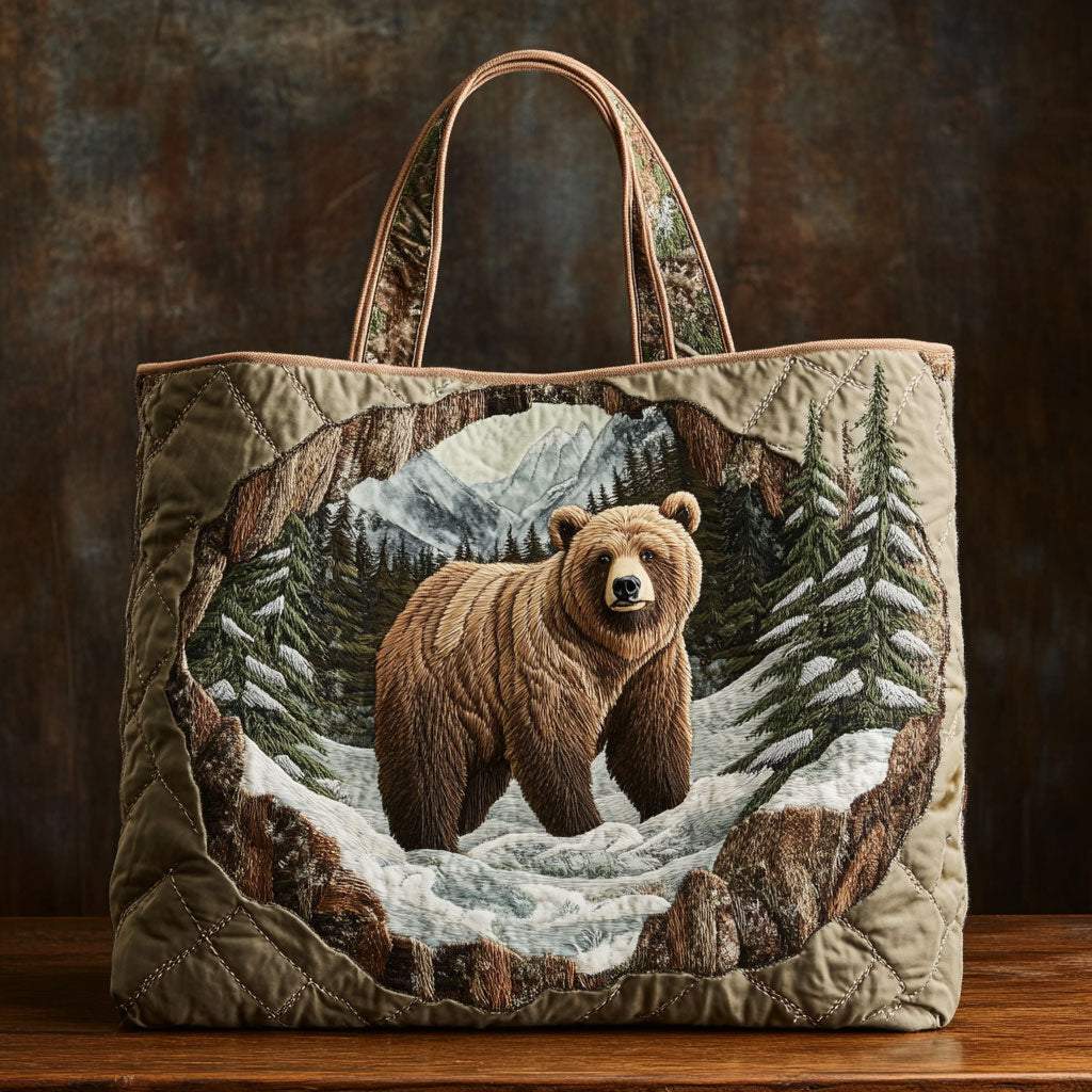 Peaceful Bear quilted tote bag – bear in snowy hollow