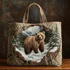 Peaceful Bear quilted tote bag – bear in snowy hollow
