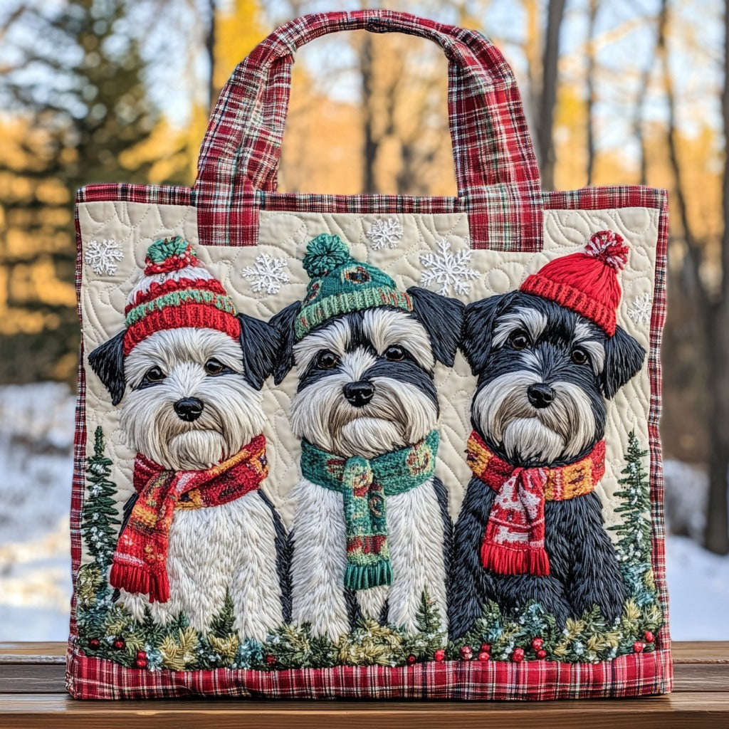 Winter Schnauzers quilted tote bag – schnauzers in hats