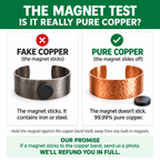 The magnet test: a magnet sticks to fake copper but slides off our 99.99% pure copper, with our full refund promise