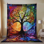 Stained Glass Tree of Life quilted throw – tree of life in stained glass colour