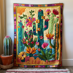 Flowering Cactus Garden quilted throw – flowering cacti on sunny yellow