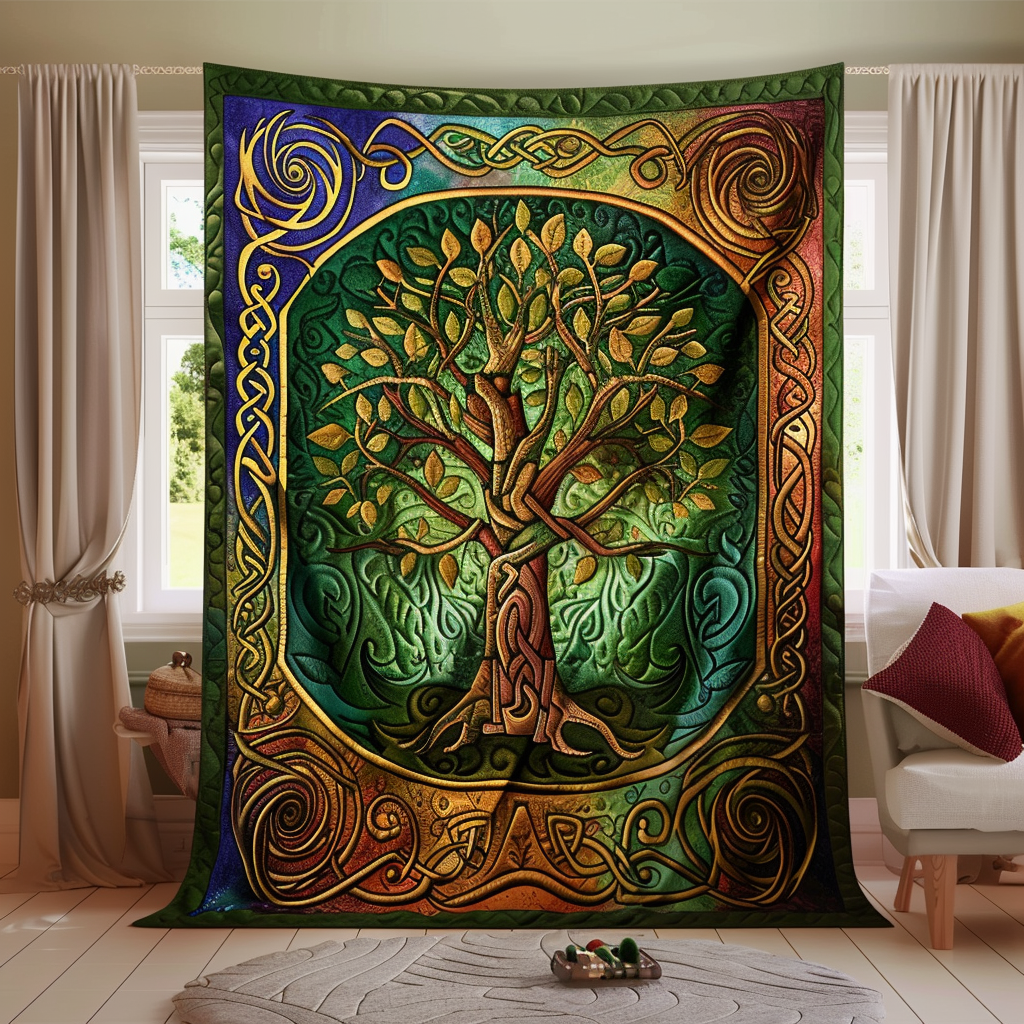 Celtic Heritage Tree quilted throw – tree of life in a Celtic knot arch