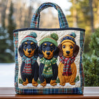 Winter Dachshunds quilted tote bag – dachshunds in hats
