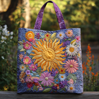 Sunshine Flowers quilted tote bag – sun over flowers