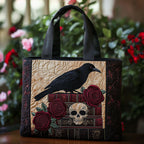 Raven Skull Study quilted tote bag – raven and skull