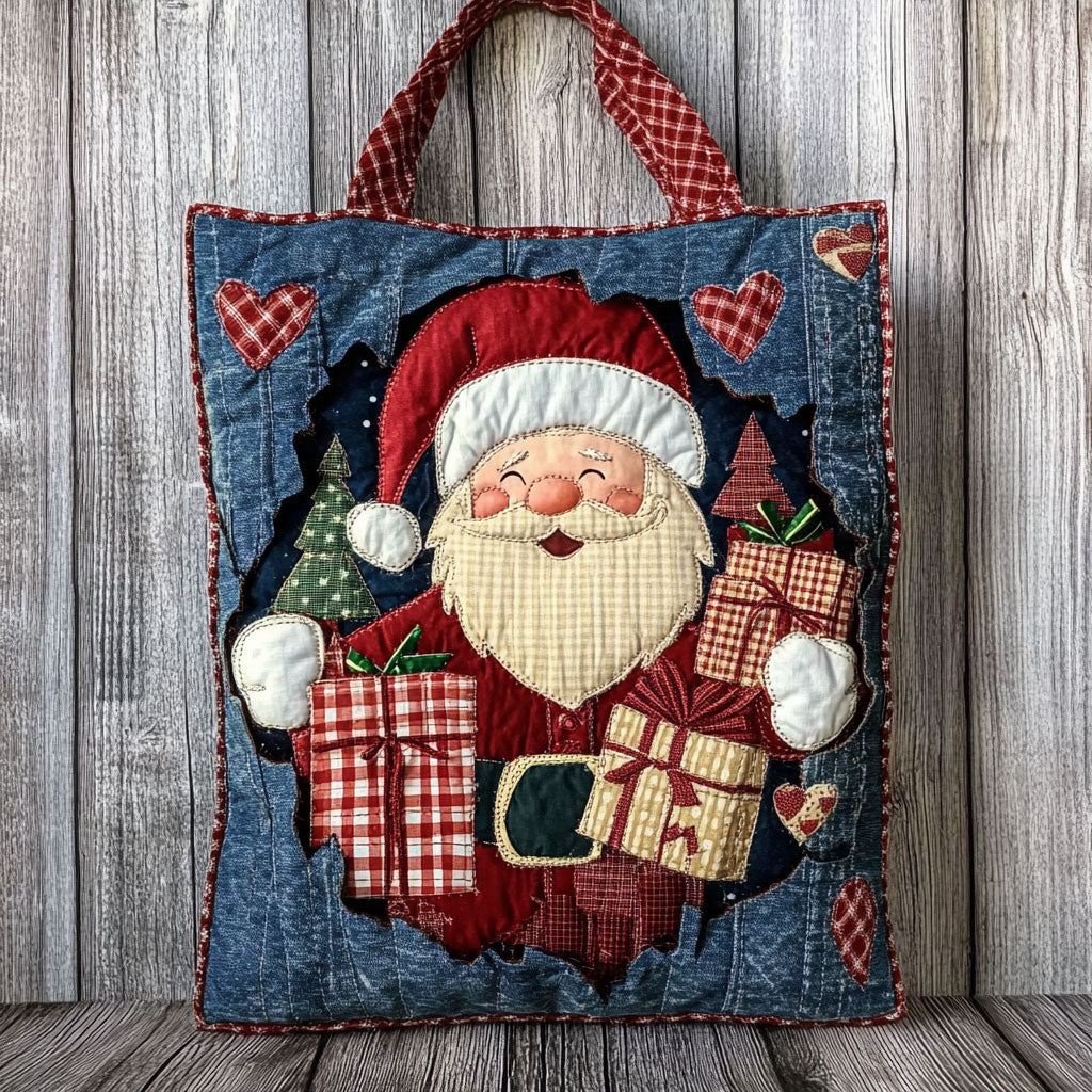Heartfelt Santa quilted tote bag – santa with parcels