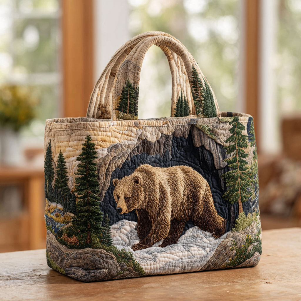 Bear Forest Cave quilted tote bag – bear by cave