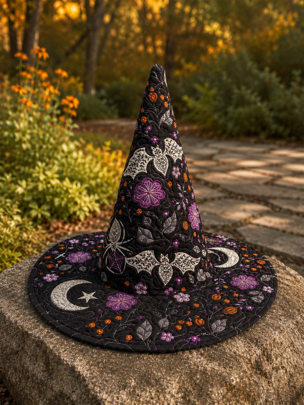 Gothic Butterfly Garden quilted witch hat – butterflies on black