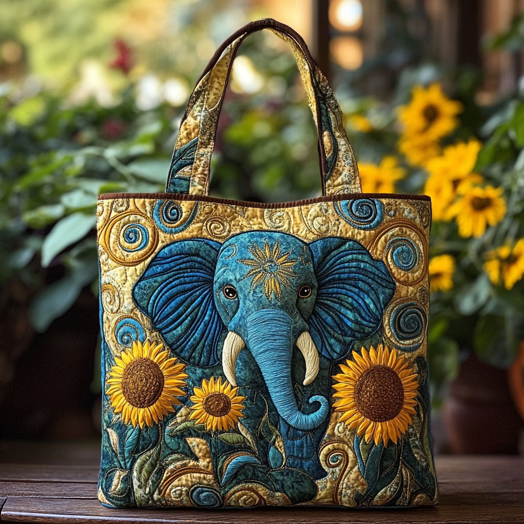 Sunny Elephant quilted tote bag – elephant and sunflowers