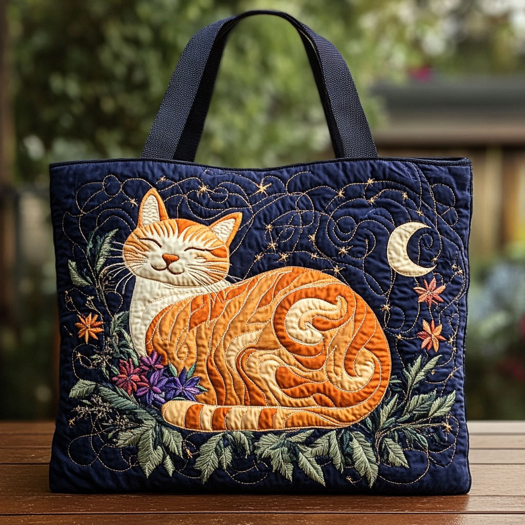 Moonlit Ginger quilted tote bag – ginger cat and moon