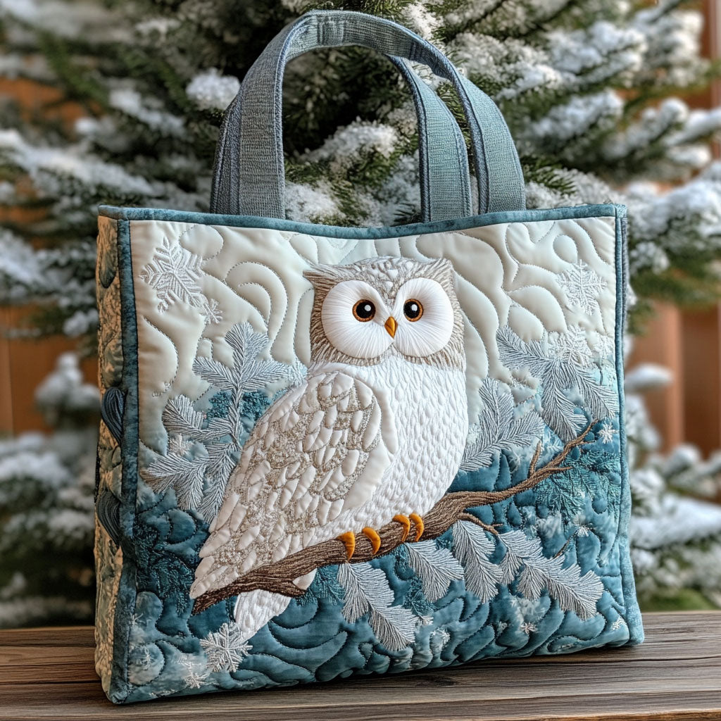 Winter Owl quilted tote bag – snowy owl