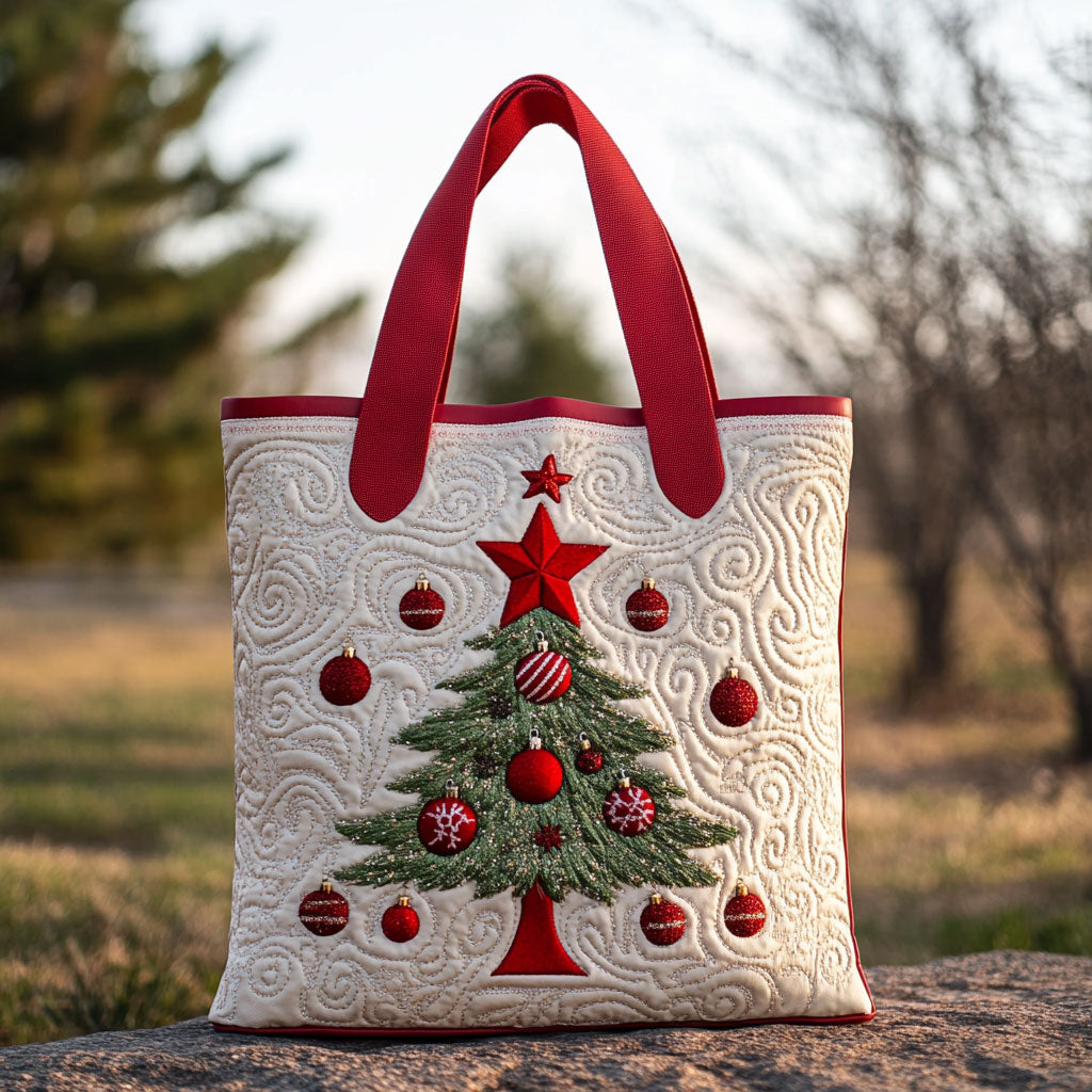 Joyful Christmas Tree quilted tote bag – christmas tree