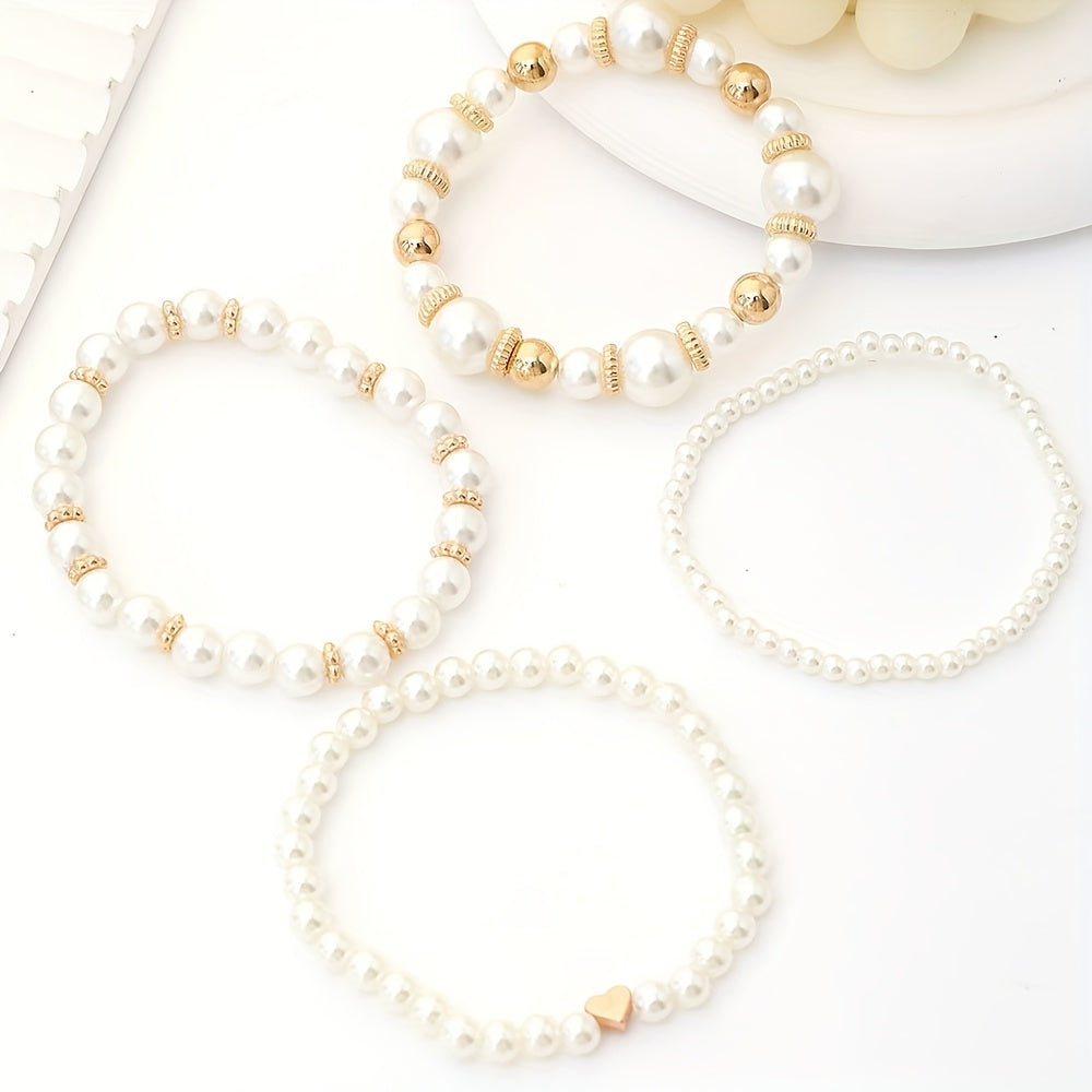 Pearl Bracelet Set - Heart Charm