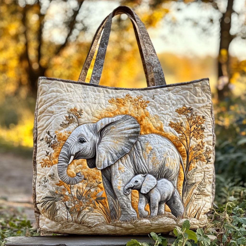 Gentle Elephant Steps quilted tote bag – elephant and calf