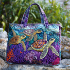 Harmony Turtles quilted tote bag – turtles over coral