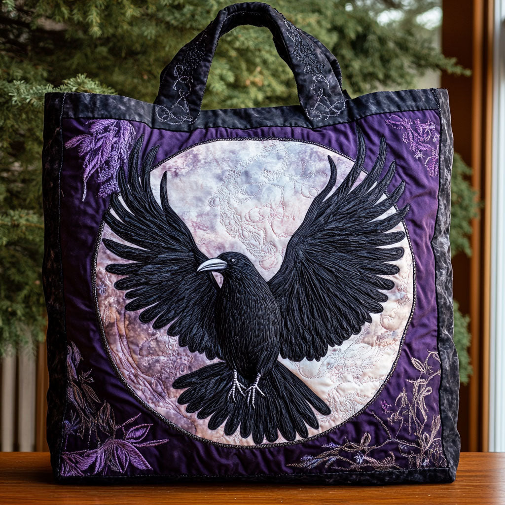 Purple Omen Raven quilted tote bag – raven and moon
