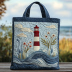 Lighthouse Serenity quilted tote bag – lighthouse and grasses