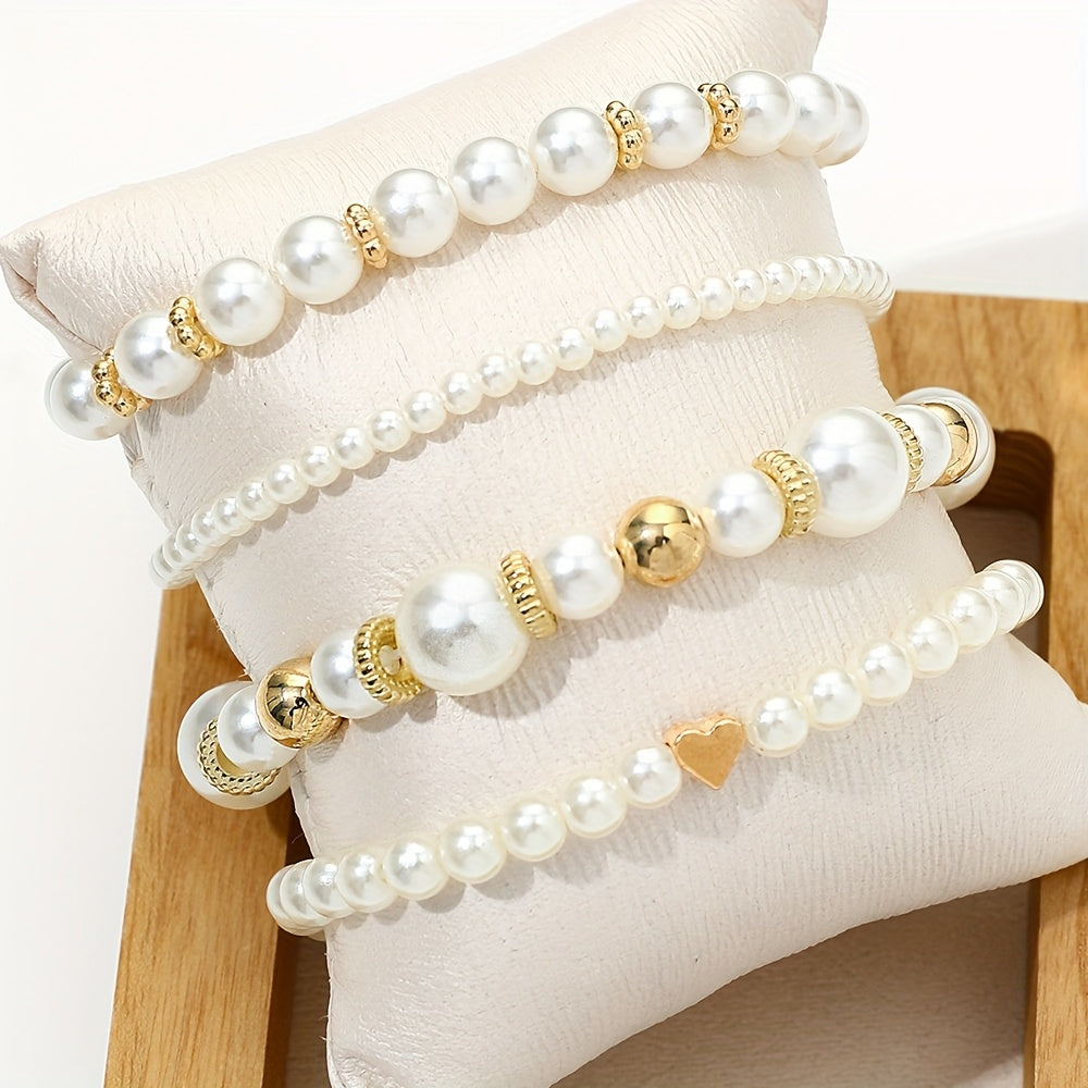 Pearl Bracelet Set - Heart Charm