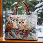 Pure Winter Owls quilted tote bag – owls on pine branch