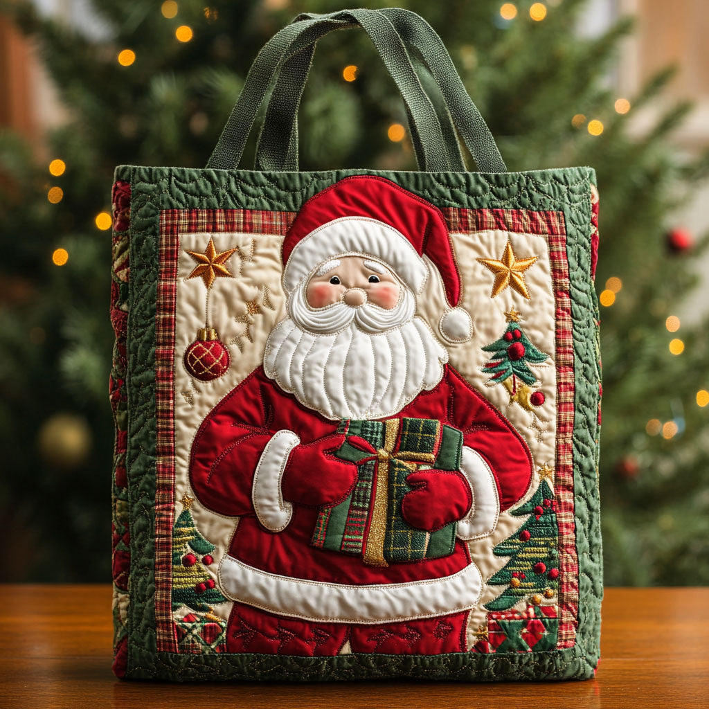 Santa Joy quilted tote bag – santa with present