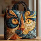 Mystic Whiskers quilted tote bag – swirling cat