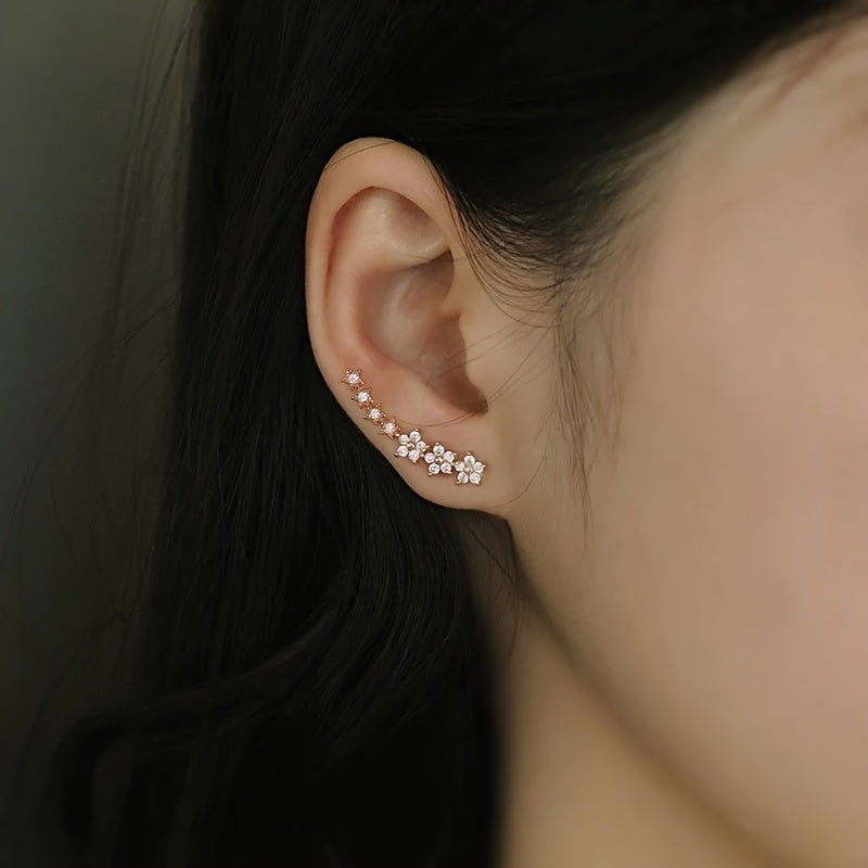 Ear Climber Earrings - Crystal Flowers