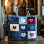 Denim Heart Charm quilted tote bag – denim hearts