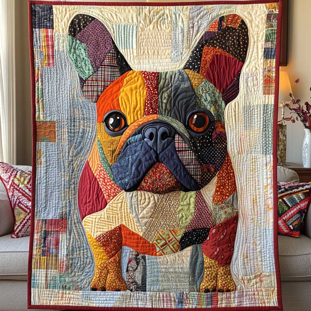 Pastel Patchwork Frenchie quilted throw – french Bulldog in pastel patchwork