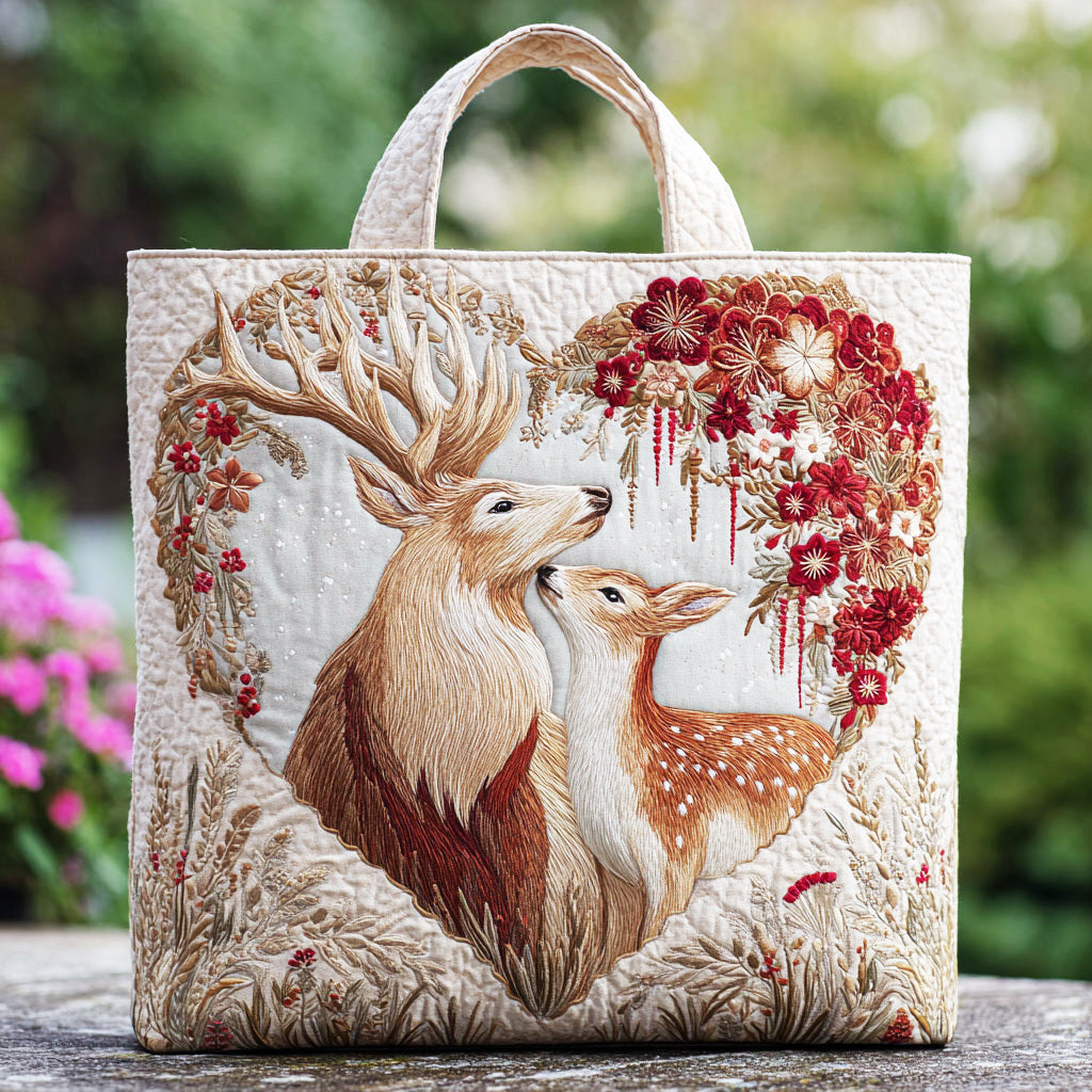 Deer Love quilted tote bag – stag and doe