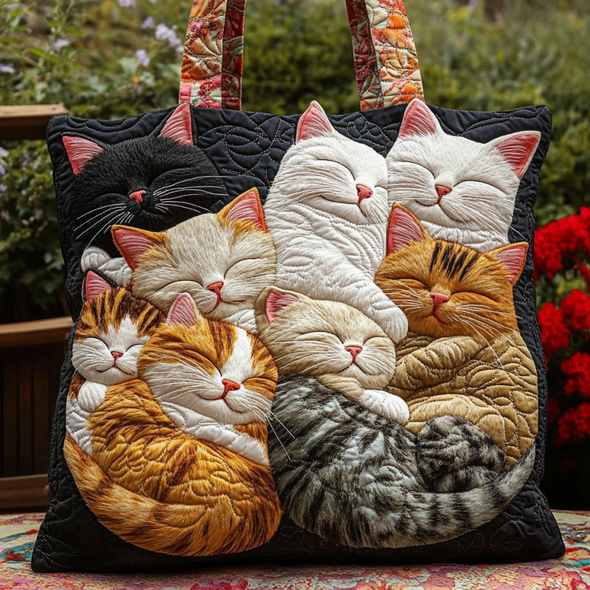 Soft Slumber quilted tote bag – sleeping cat pile