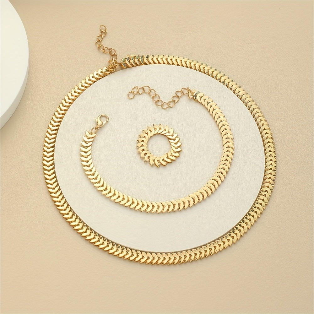 3-Piece Jewellery Set - Gold-Tone Chevron