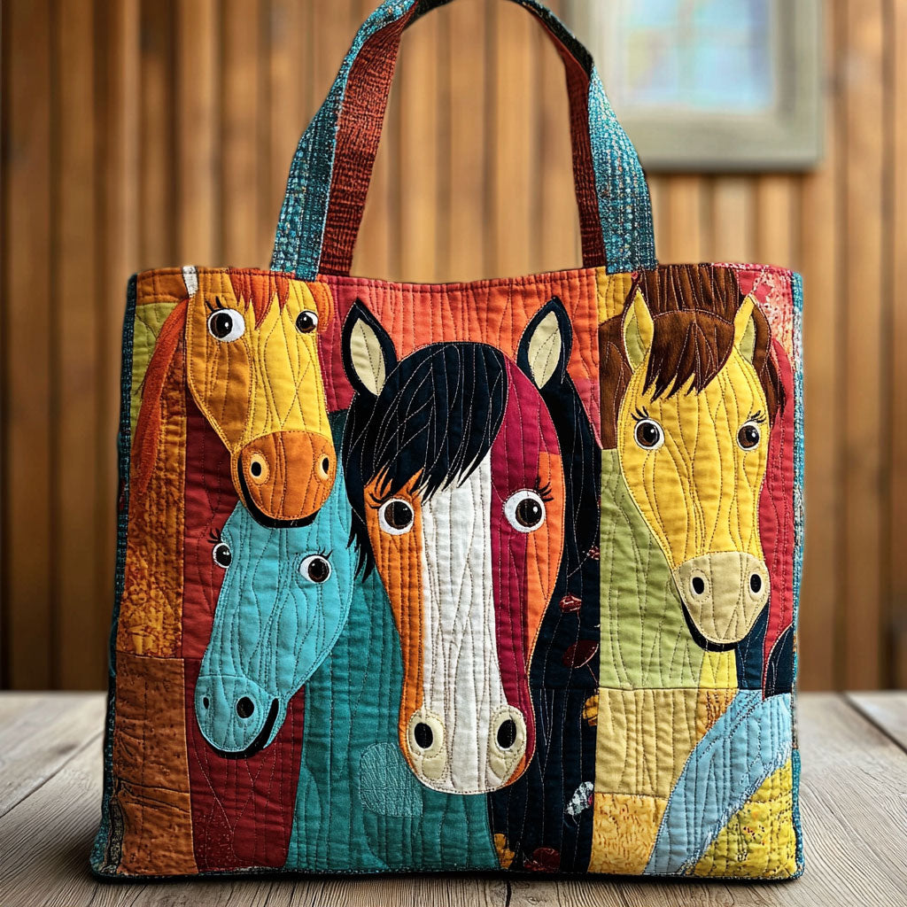 Colourful Colts quilted tote bag – patchwork horses