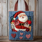 Smiling Denim Santa quilted tote bag – santa with hearts