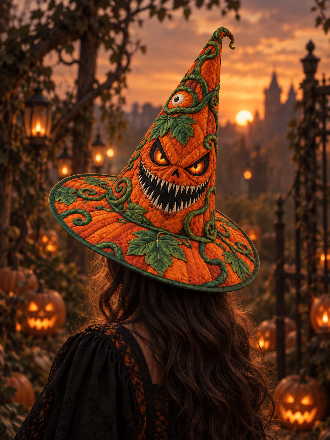 Quilted Witch Hat - Pumpkin Vine Monster – view 2