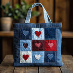Denim Hearts quilted tote bag – denim heart squares