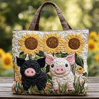 Sunny Pigs quilted tote bag – two pigs and sunflowers