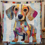 Patchwork Dachshund quilted throw – dachshund in colourful patchwork