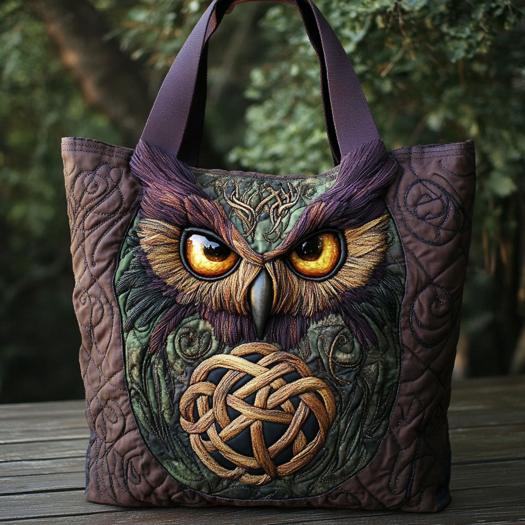 Celtic Talon Owl quilted tote bag – owl with Celtic knot