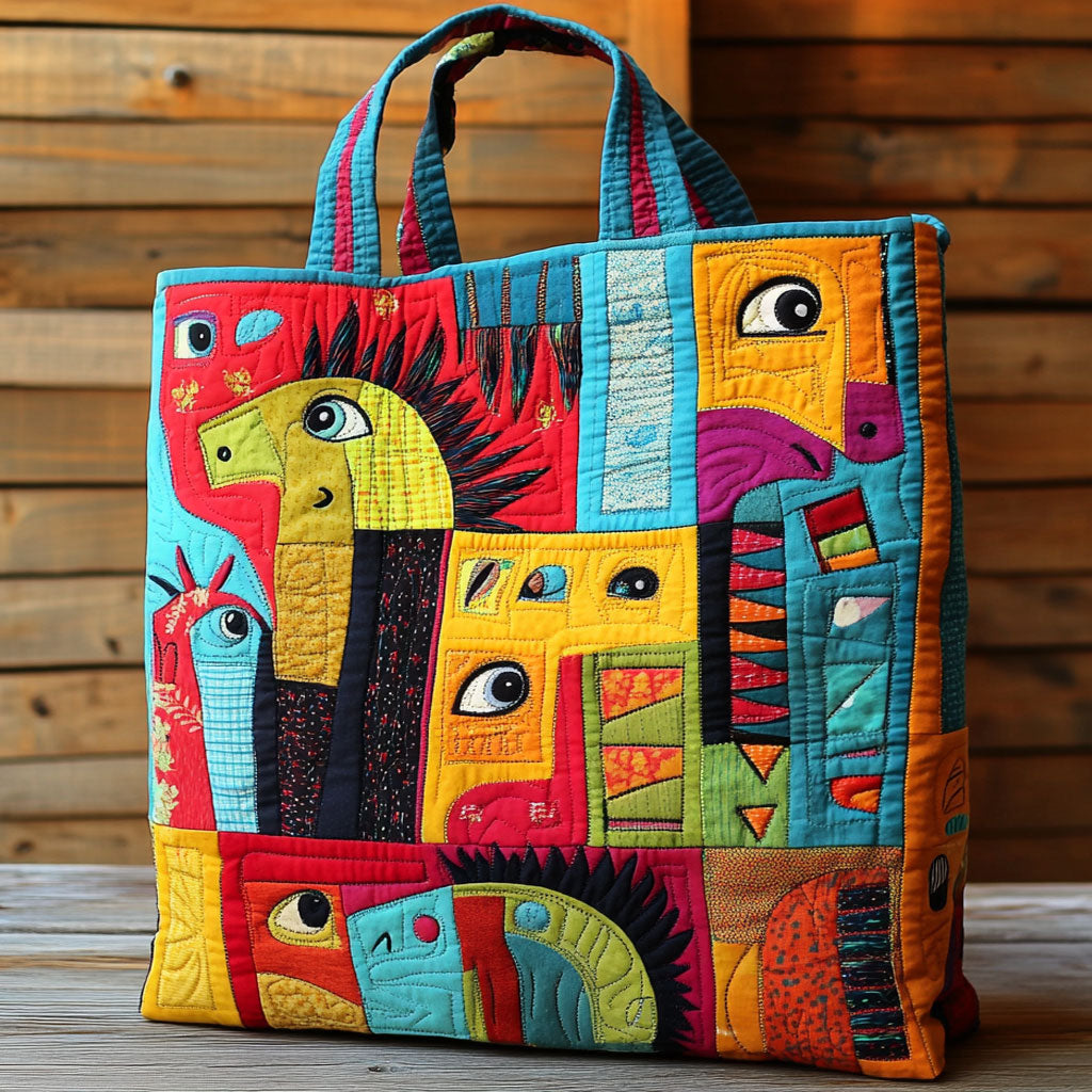Whimsical Geometric quilted tote bag – geometric folk art